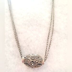 925 Silver & Marcasite Bead Double Chain  15.5“ Necklace